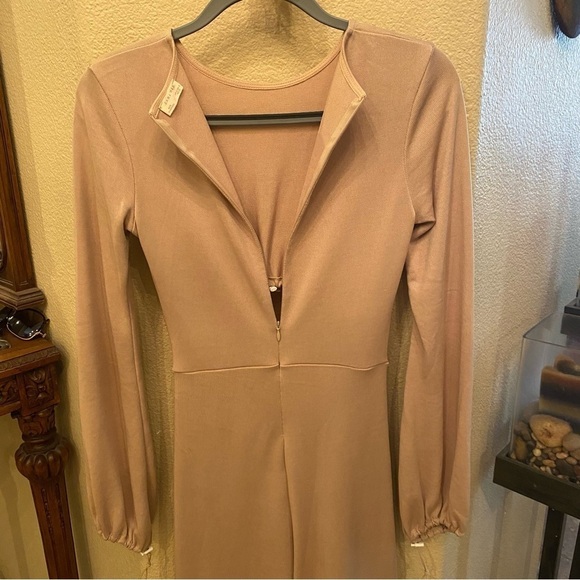 ZARA Women Nude Cut Out Front Wide Leg Cropped Jumpsuit Size Small - Picture 5 of 7